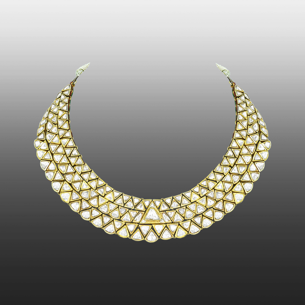 Geometric Polki Collar Necklace with Gold Framework